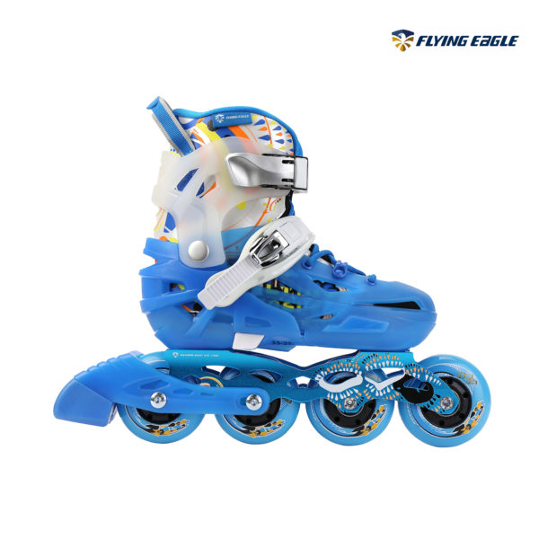 Giày patin Flying Eagle S6S màu xanh dương nhìn ngang thấy khung nhôm và khoá gài