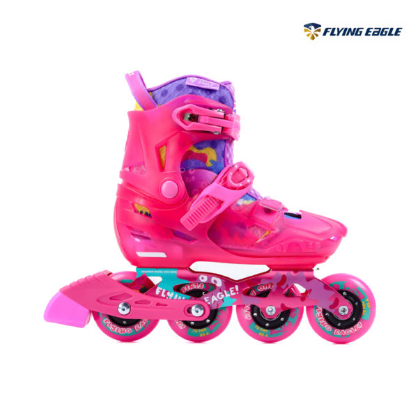 Giày patin Flying Eagle S8 màu hồng nhìn ngang thấy nút chỉnh size trên thân
